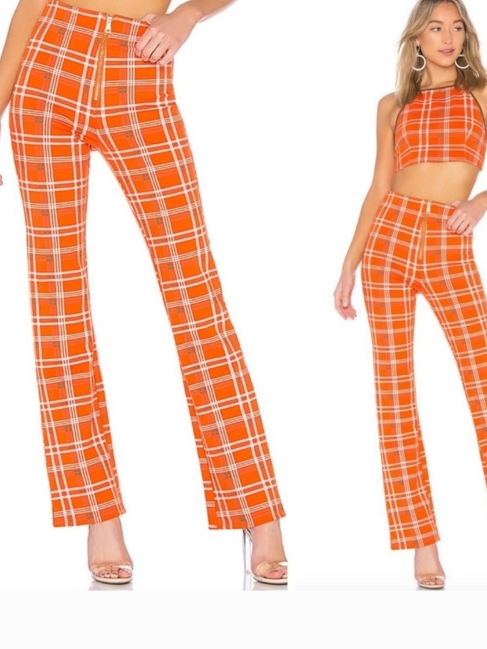 I. Am. GIA sz M orange plaid high rise kick flare pants